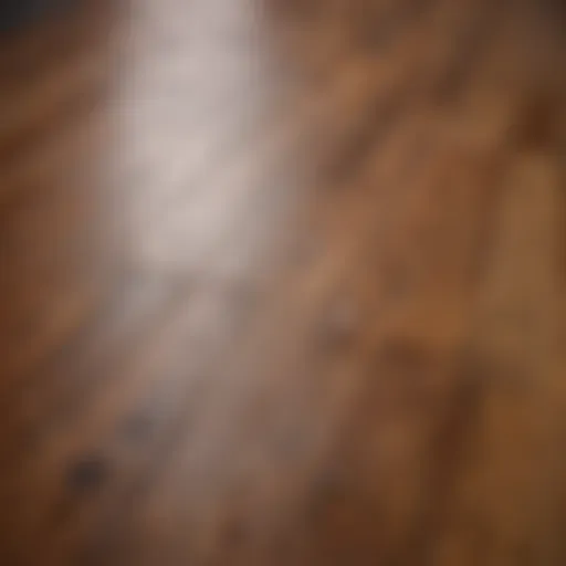 A close-up of hardwood floor with a visible water stain