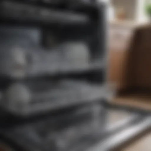 Inside view of a sparkling clean dishwasher with racks in place