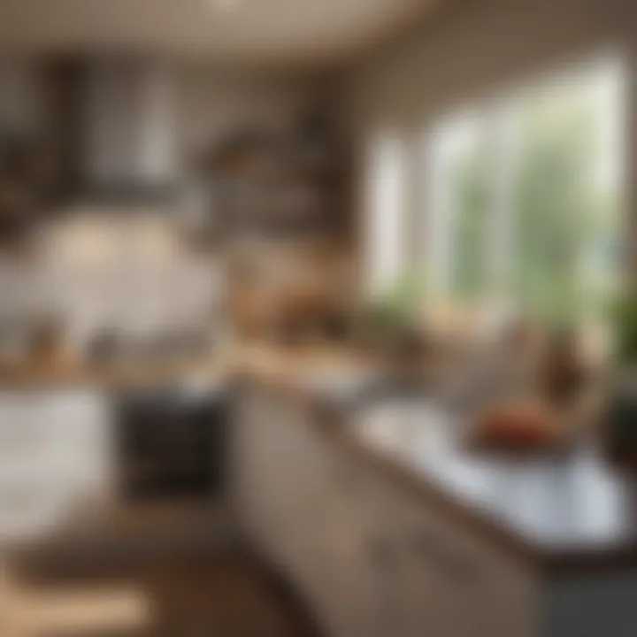 A well-organized kitchen with gleaming countertops and tidily arranged utensils.