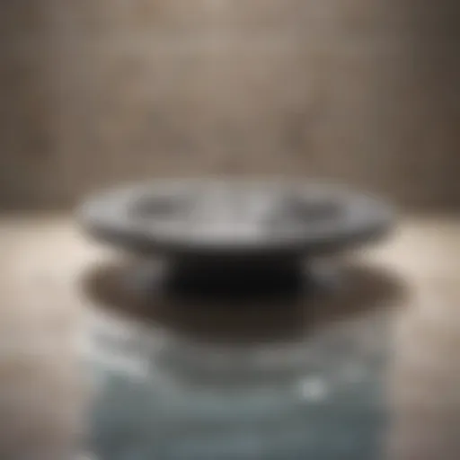 Illustration of a shower drain with water pooling around it