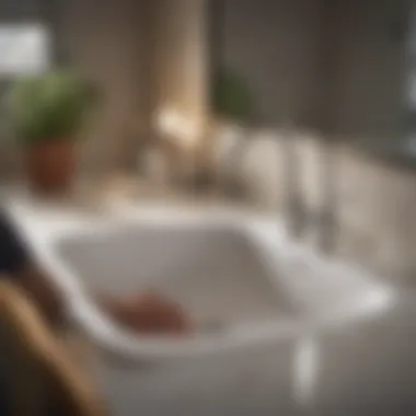 Homeowner Inspecting Sink Plumbing Homeowner inspecting sink plumbing