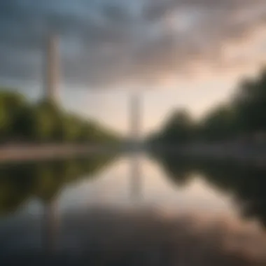 The serene Reflecting Pool with the Washington Monument in the background