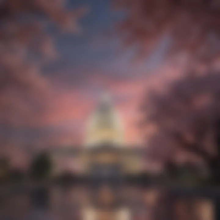 The majestic United States Capitol building surrounded by vibrant cherry blossoms