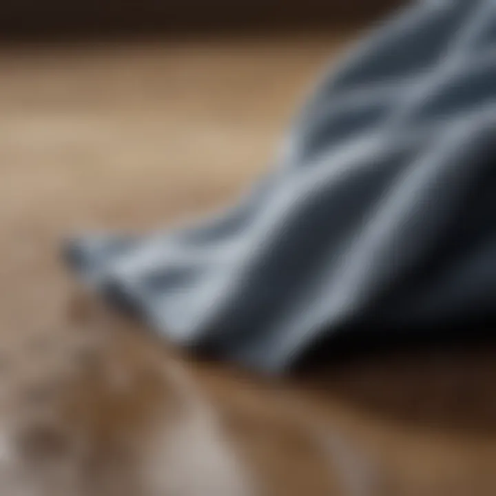Close-up of a microfiber cloth absorbing dirt and dust from a surface
