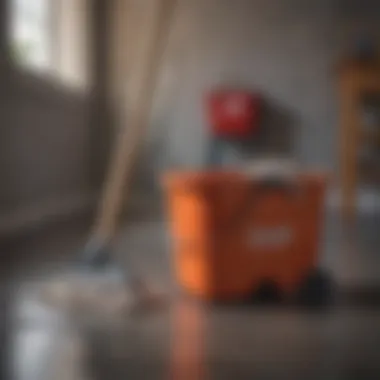 Mops and Buckets: Classic Tools for Floor Care Buckets and mops arranged for efficient floor cleaning under bright lighting