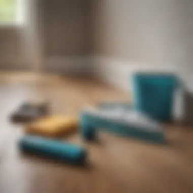 Essential Tools for Baseboard Cleaning Various cleaning tools laid out for baseboard maintenance