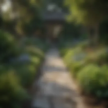 A lush garden layout with marked dimensions