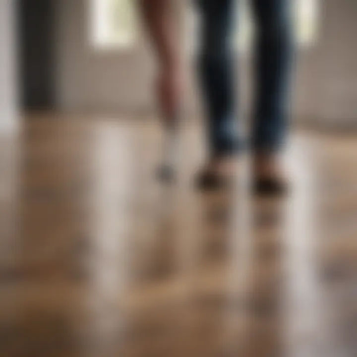 Homeowner inspecting laminate flooring