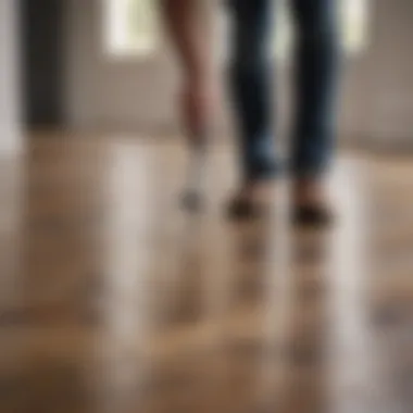 Homeowner Inspecting Laminate Flooring Homeowner inspecting laminate flooring