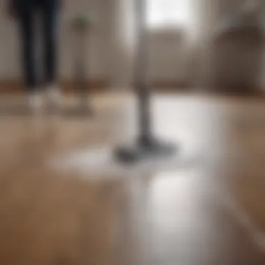 Steam cleaner being used on a laminate floor