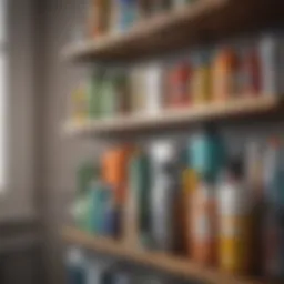 Essential cleaning supplies organized on a shelf