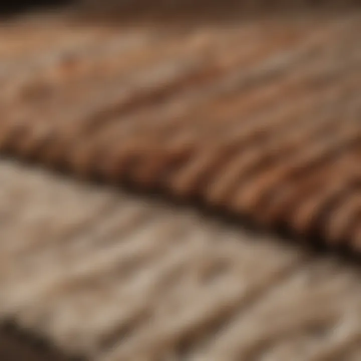 A close-up of a rug's fibers demonstrating various cleaning techniques