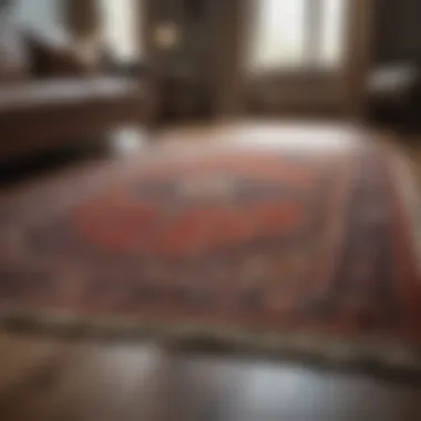 Rug Display in a Cozy Setting A well-maintained rug displayed in a cozy home setting