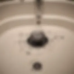 An overview of a clogged bath drain with debris