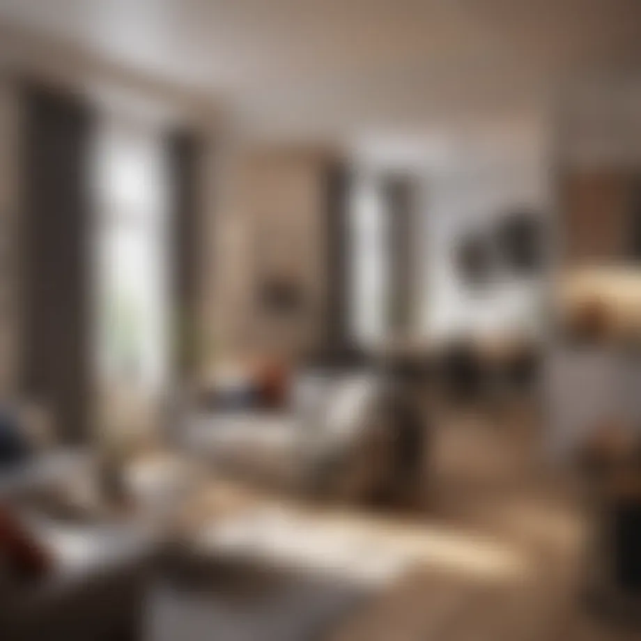 Interior layout of a studio apartment showcasing multifunctional space