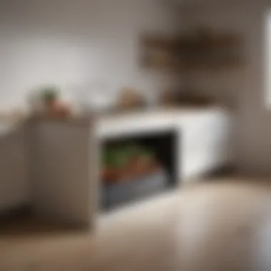 A compact indoor composting setup in a stylish apartment kitchen.