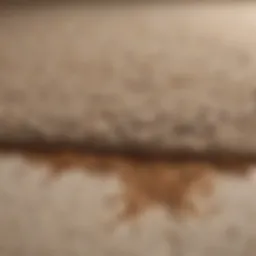 A close-up of a stained carpet showing various types of dirt and spills.