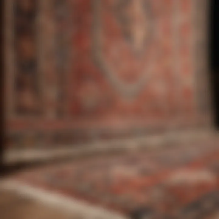 Close-up of intricate Oriental rug fibers