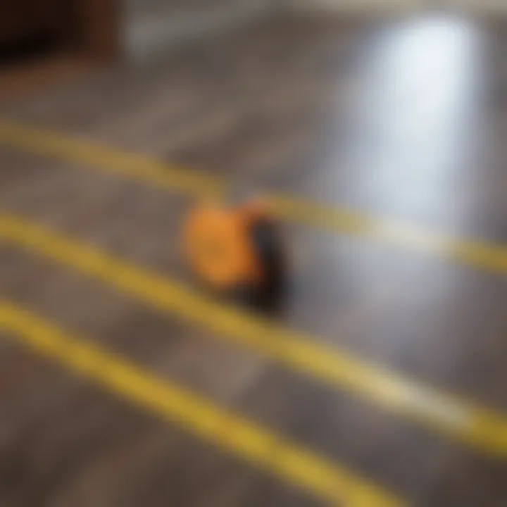 Tape measure on a floor plan