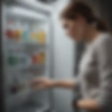 Applying Cleaning Solution Person applying a cleaning solution to a refrigerator
