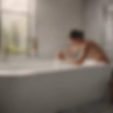 DIY Unclogging Techniques A homeowner applying a DIY method to unclog the bathtub.