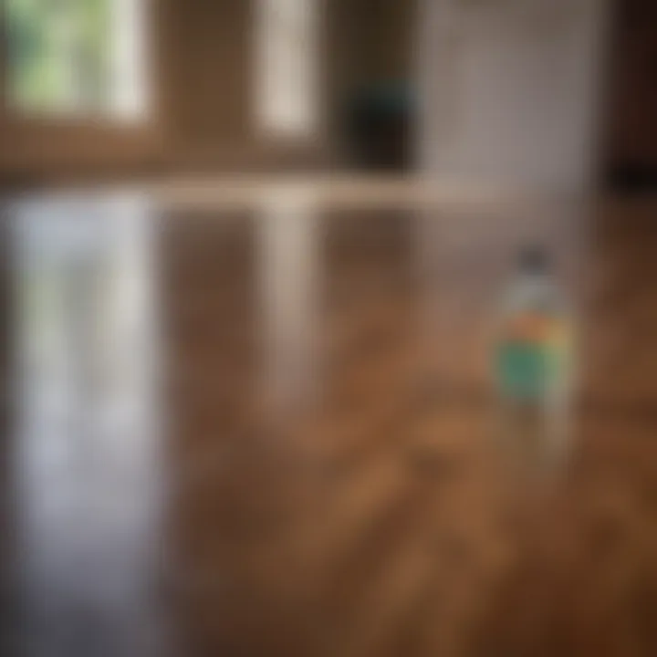 Eco-friendly cleaning products on a hardwood surface