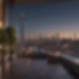 Stunning skyline view from a luxurious penthouse balcony