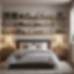 A clean and organized bedroom showcasing decluttered shelves and neatly arranged items