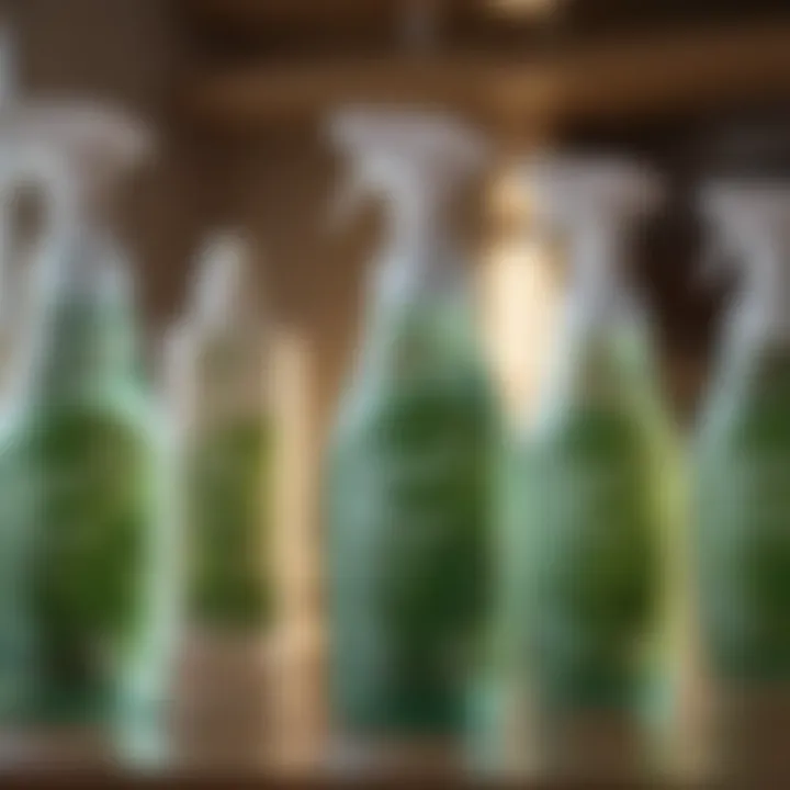 Close-up of eco-friendly disinfectant bottles with natural ingredients