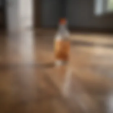 Cleaning Solution for Wood Floors Bottle of cleaning solution on a wooden surface