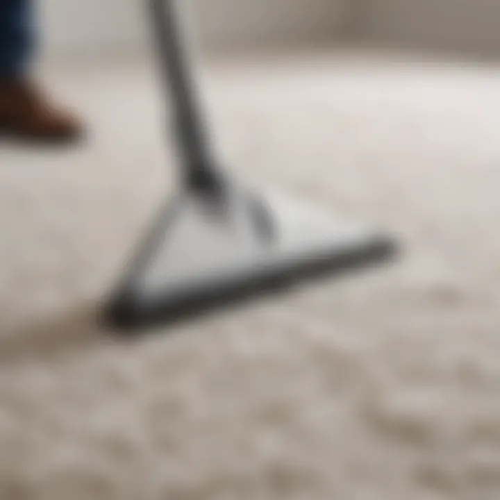 Close-up of gentle cleaning technique on a white rug