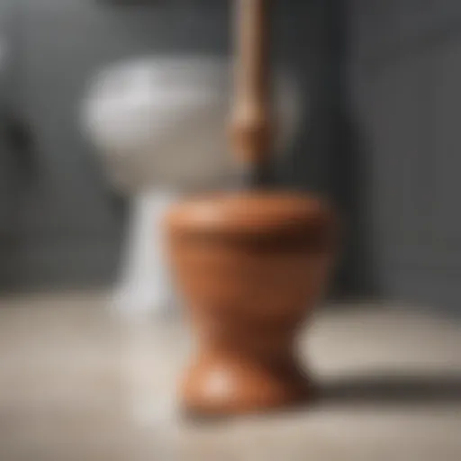 A plunger positioned ready to unclog a toilet