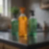 A variety of eco-friendly cleaning products arranged on a countertop.