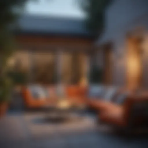 Stylish patio seating arrangement with cushions.