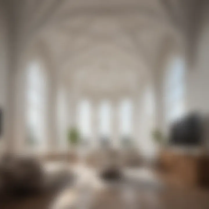Contemporary interior showcasing a minimalist vaulted ceiling