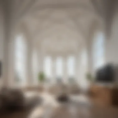 Modern Minimalist Cathedral Ceiling Design Contemporary interior showcasing a minimalist vaulted ceiling