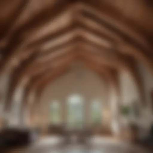 Stunning vaulted ceiling design featuring wood beams