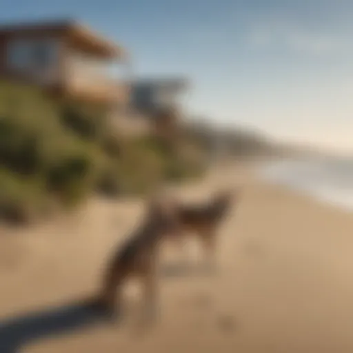 Charming beach view at Pajaro Dunes with a dog playing in the sand