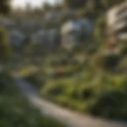 Lush greenery surrounding hillside garden apartments
