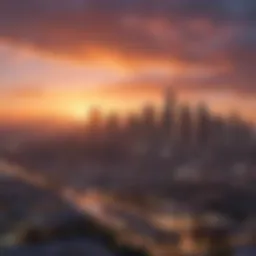 Panoramic view of Los Angeles skyline at sunset