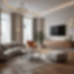Elegant one bedroom apartment interior with modern furnishings