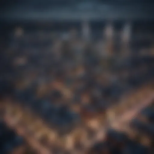 An aerial view of a vibrant urban skyline showcasing new residential developments.