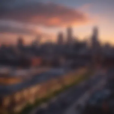 Beautiful Chicago skyline view from the West Loop during sunset