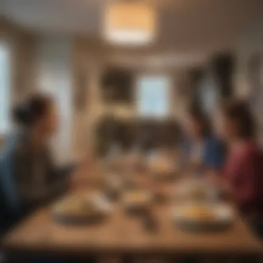 Roommates Sharing a Meal in Austin A diverse group of roommates enjoying a meal together in a modern Austin apartment