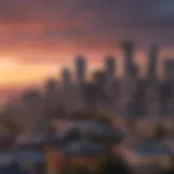 Panoramic view of Seattle skyline at sunset