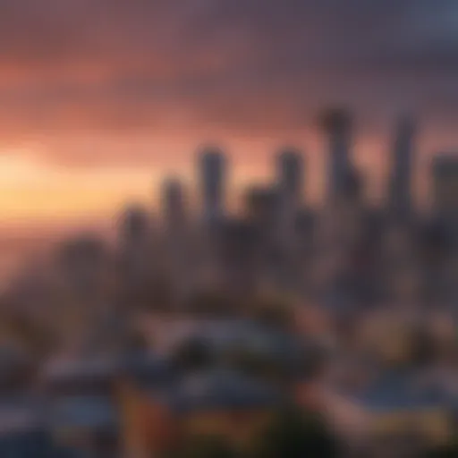 Panoramic view of Seattle skyline at sunset
