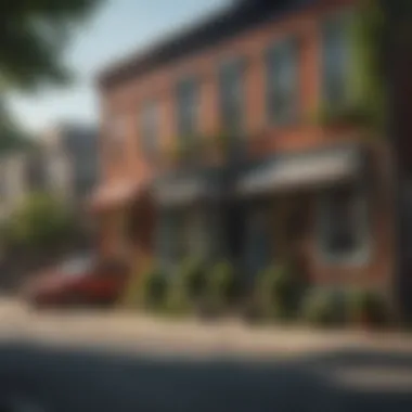 A vibrant neighborhood street filled with local art and culture.