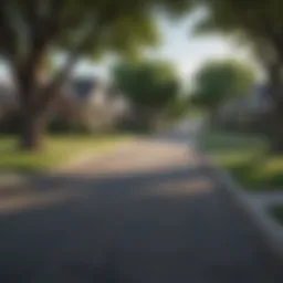 Charming suburban street lined with trees and houses