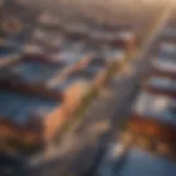 Aerial view of the Warehouse District showcasing its unique architecture and layout