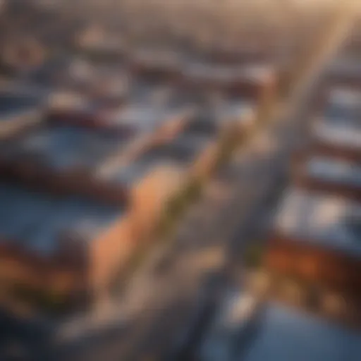 Aerial view of the Warehouse District showcasing its unique architecture and layout